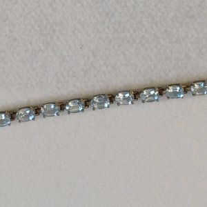 925 Sterling Silver Bracelet Oval Faceted Clear Light Blue Bracelet 7"